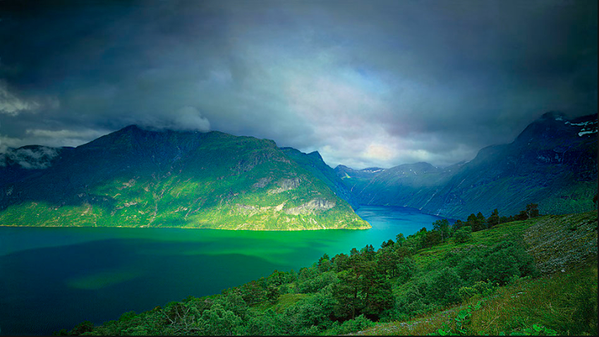 Dark clouds over Sunnylvsfjorden, South Norway
